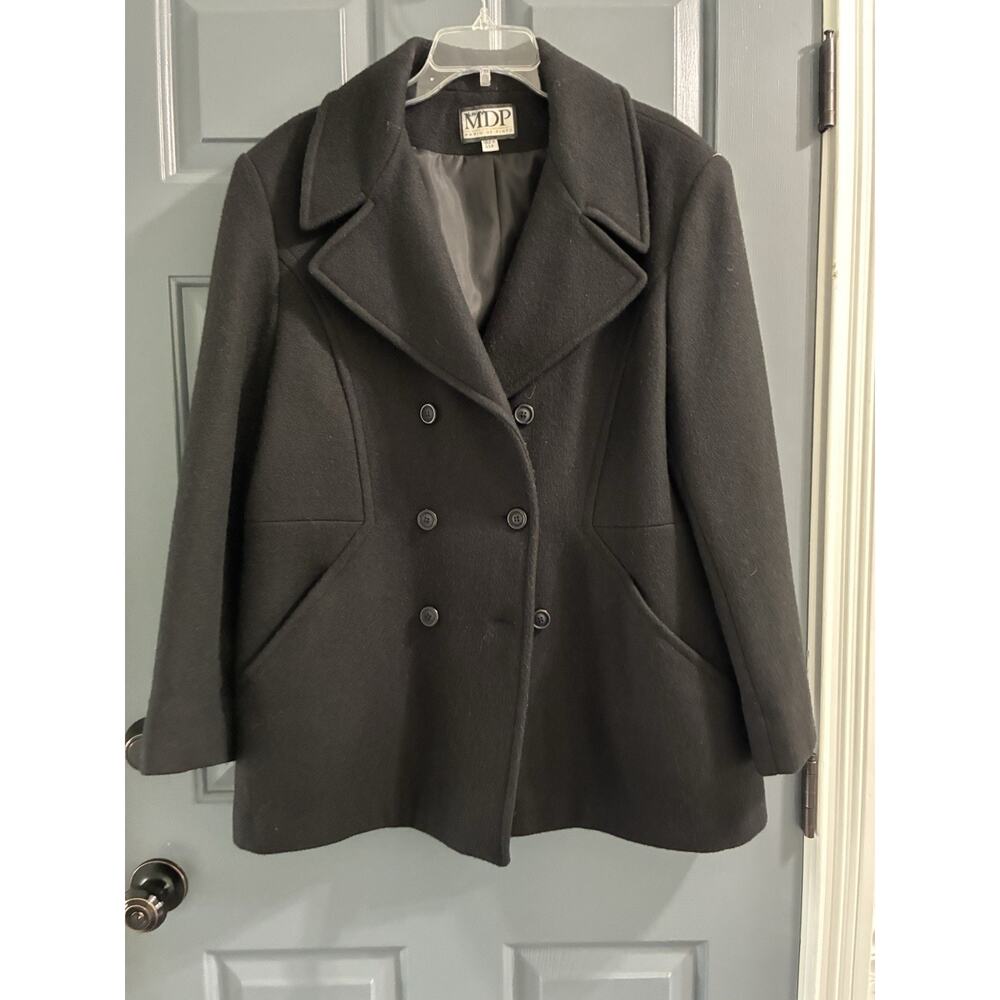 Mario De Pinto MDP Pea Coat Vintage Womens Size L/XL* Black Wool Blend Classic
